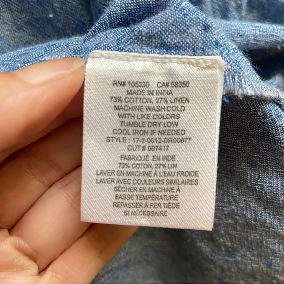 Soft Joie Amiri Cotton Linen Chambray Drop Waist button Shirt Dress Size L - Picture 7 of 11